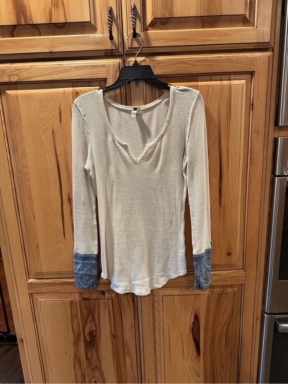 We The Free Cream Long-Sleeve Thermal Top with Blue Cuffs